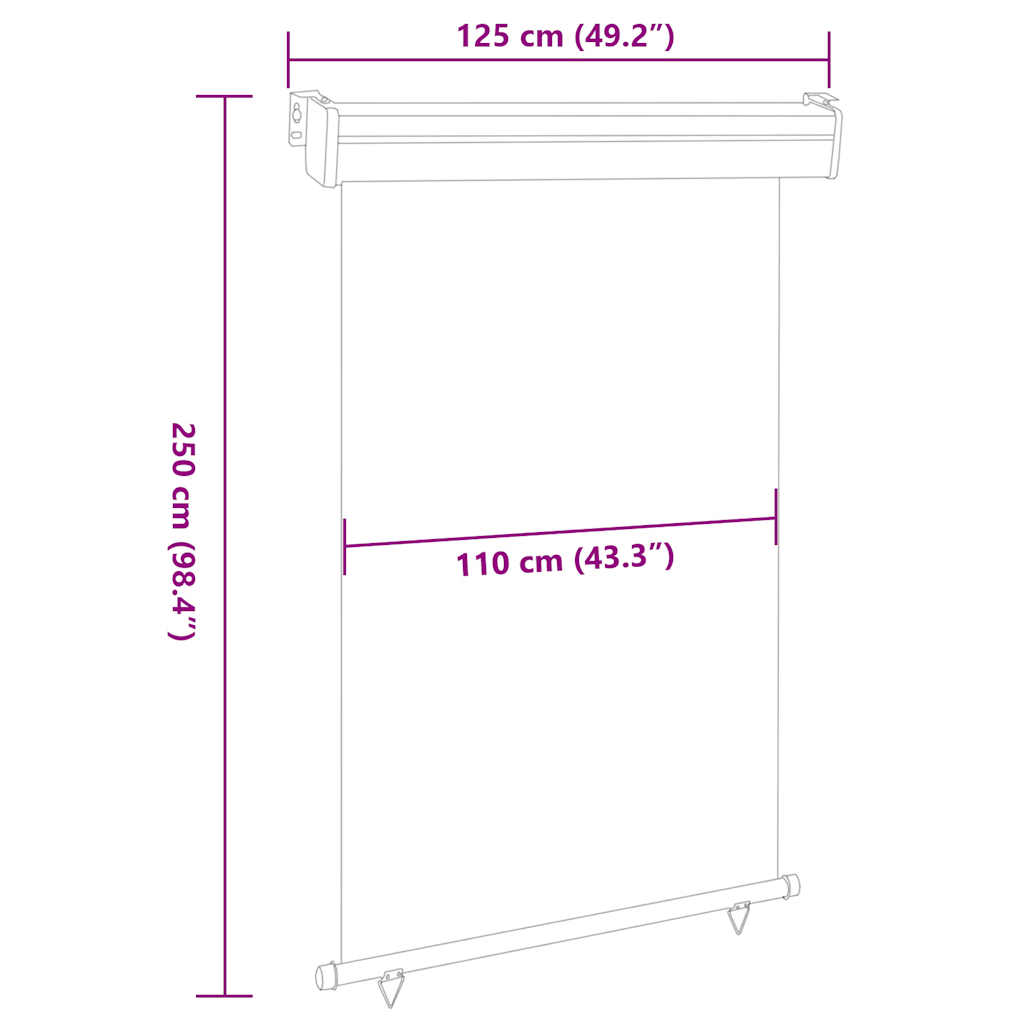 Fekete erkély oldalnapellenző 125 x 250 cm