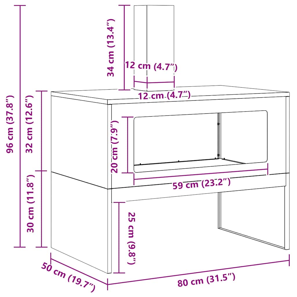 Tűzrakó Fekete 80 x 50 x 96 cm Hidegen hengerelt acél