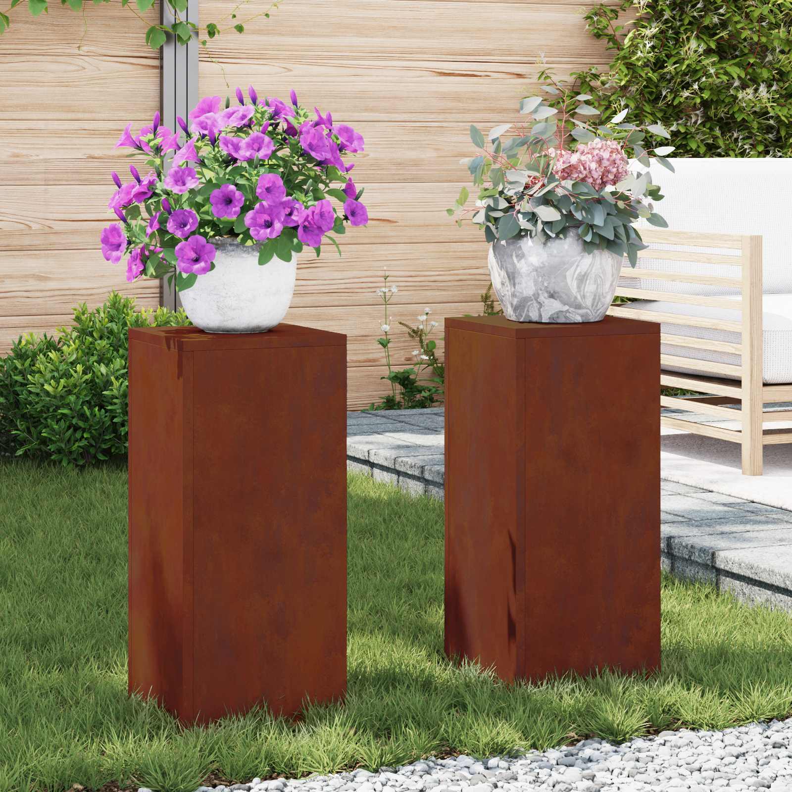 Növényállvány 2 pcs Rozsdás 24 x 24 x 55 cm Időjárásálló acél