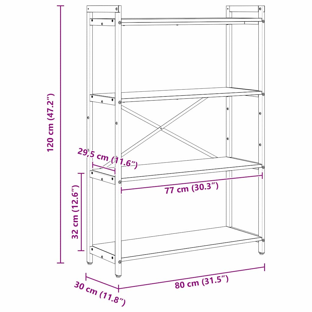 Könyvespolc Füstölt tölgy 80 x 30 x 120 cm Faanyag