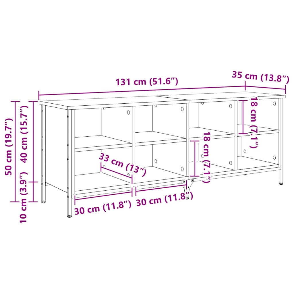 Cipőszekrény Fekete tölgy 131 x 35 x 50 cm Műszaki fa és vas