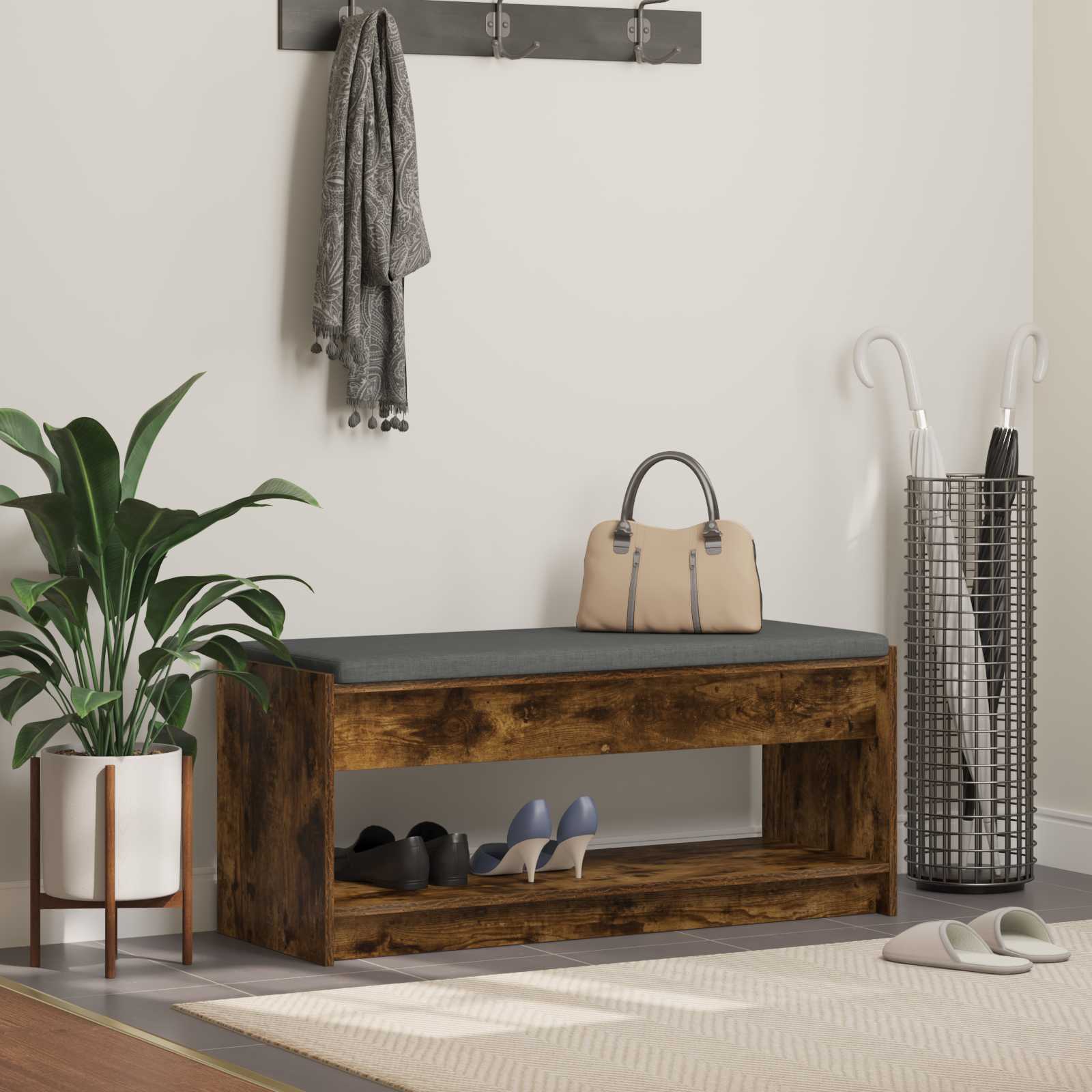 Előtér pad Füstölt Tölgy 103 x 38 x 45 cm Műanyag Fa és Szövet