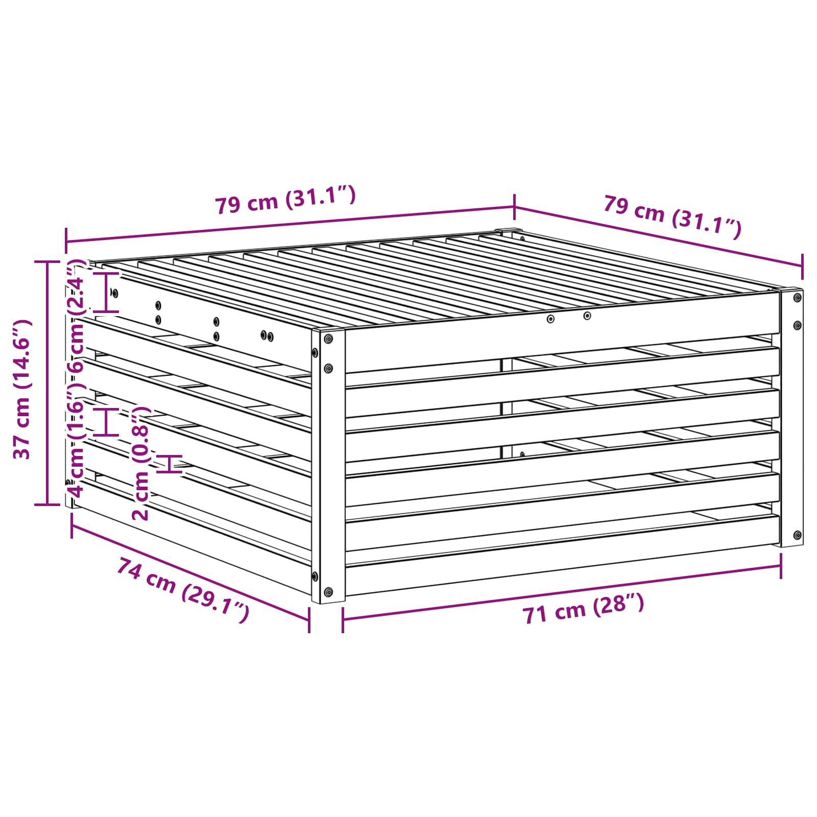 Kültéri lábtartó Természetes 79 x 79 x 37 cm Tömör Akácfa