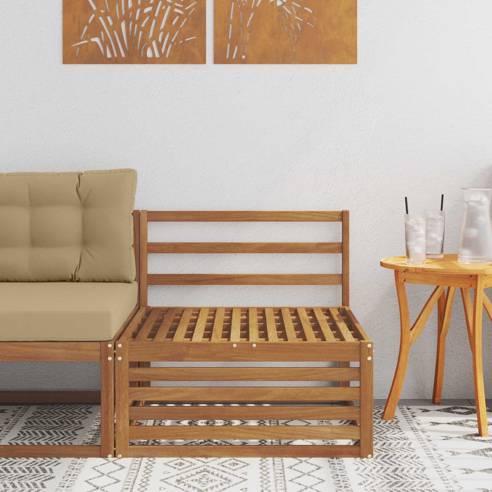 Kültéri középső kanapé Tömör Akácfa Természetes 79 x 83 x 73 cm