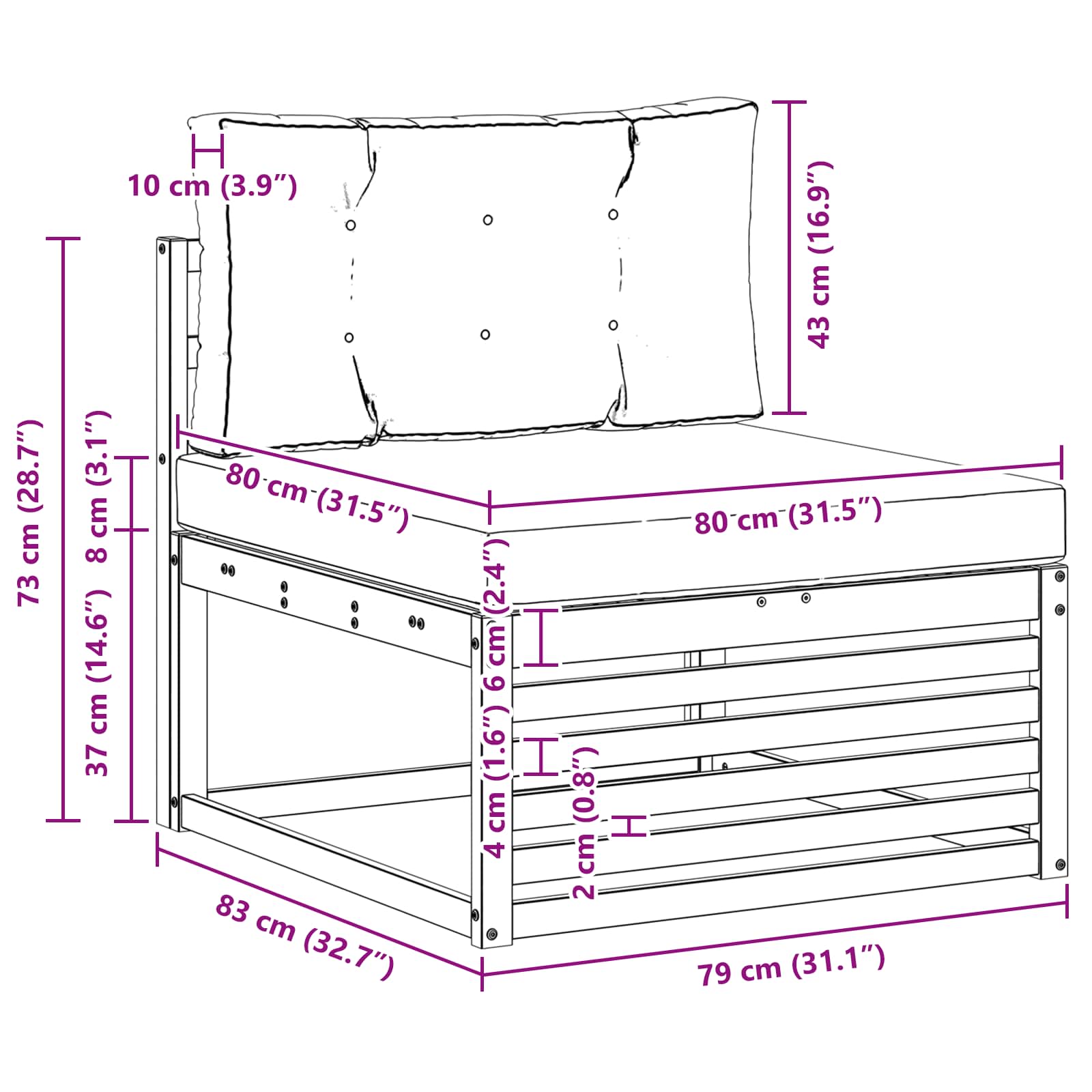Kültéri Középső kanapé Tömör Akácfa Természetes