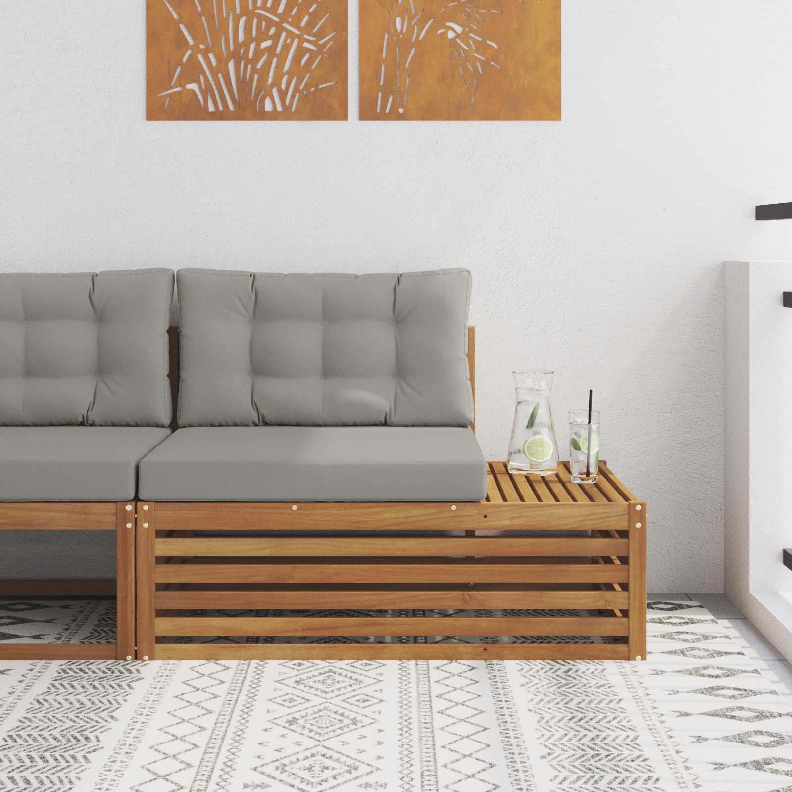 Kültéri végkanapé párnával 3 Darab Természetes 115 x 83 x 73 cm