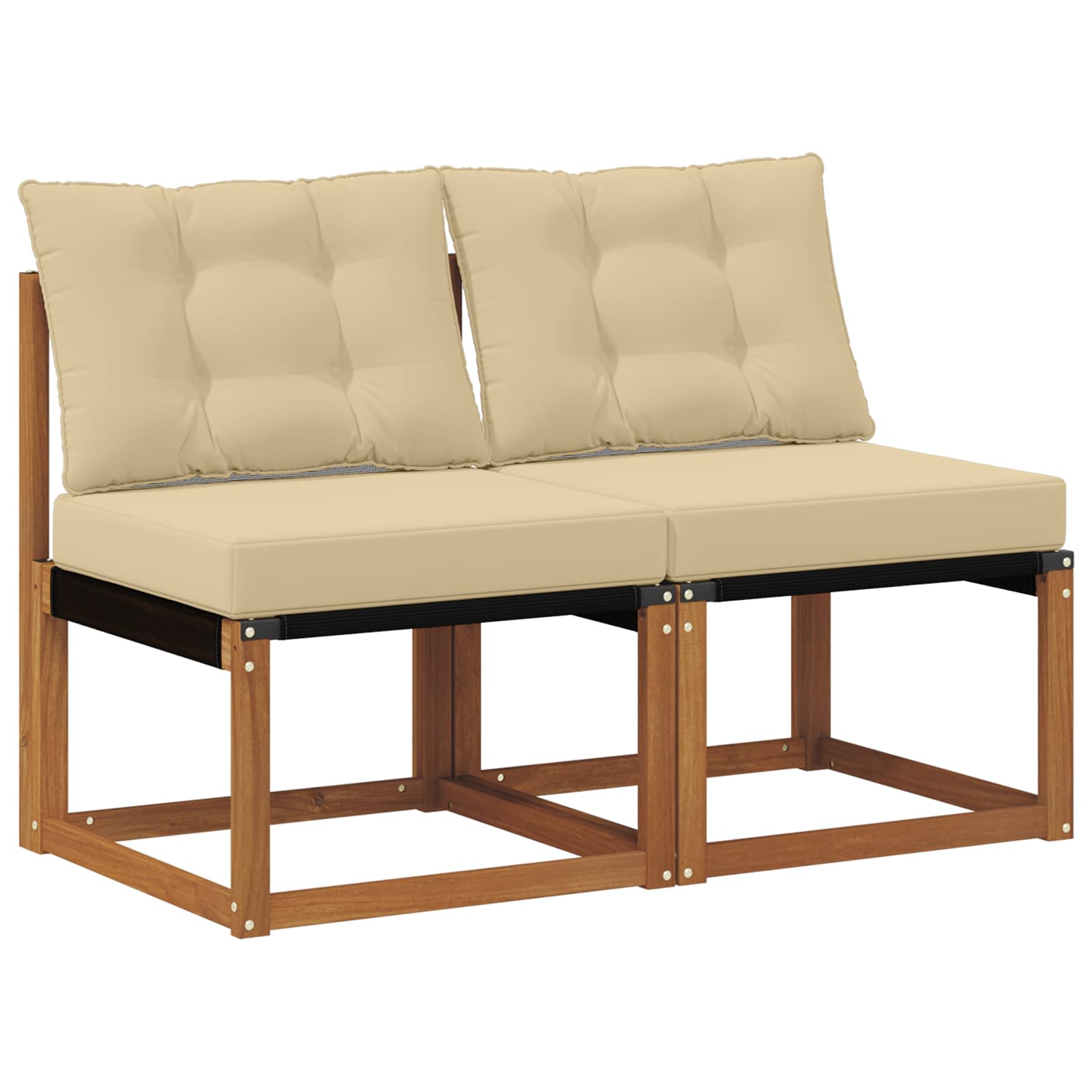 2 Darab Kültéri Középső kanapé Tömör akácfa és textilén szövet