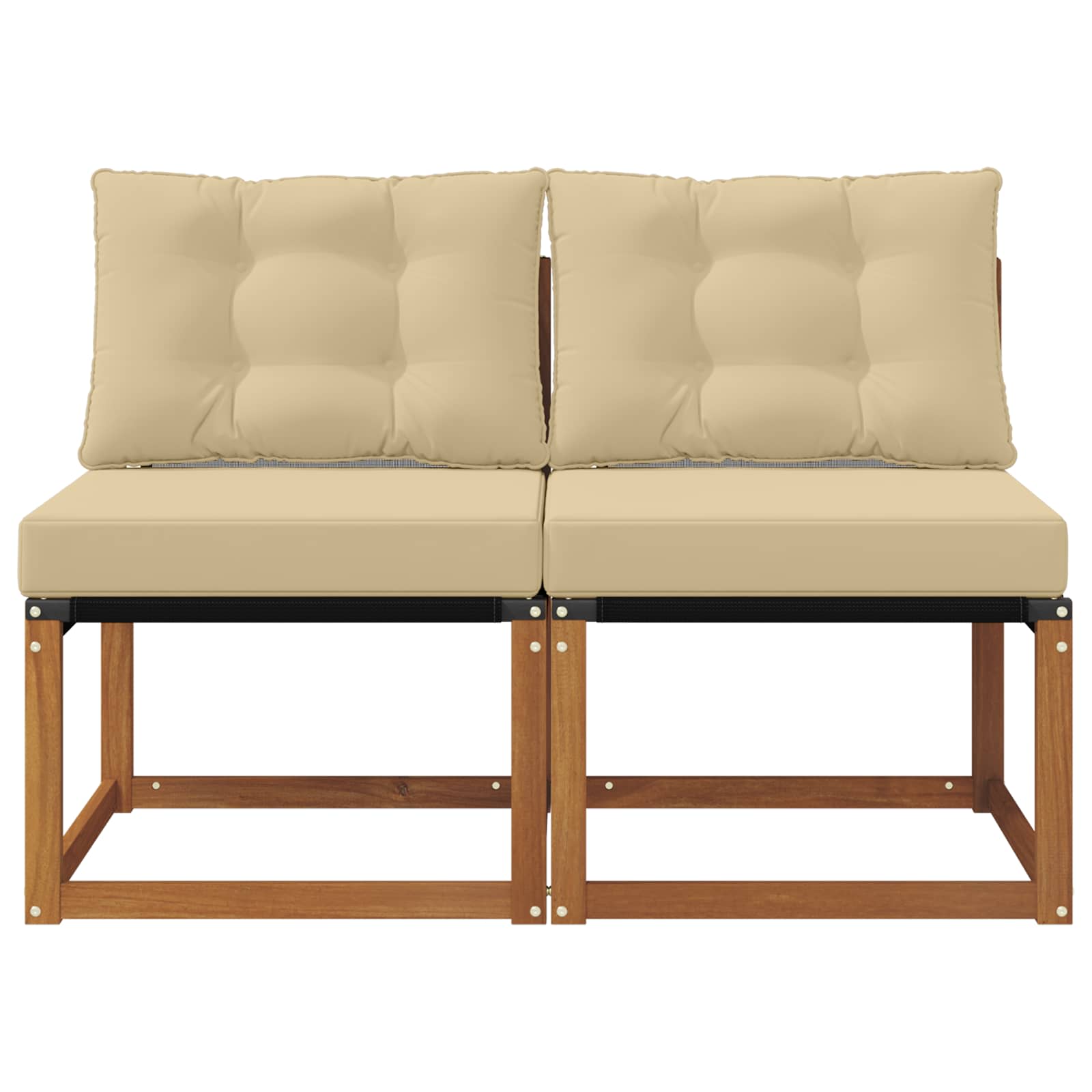 2 Darab Kültéri Középső kanapé Tömör akácfa és textilén szövet