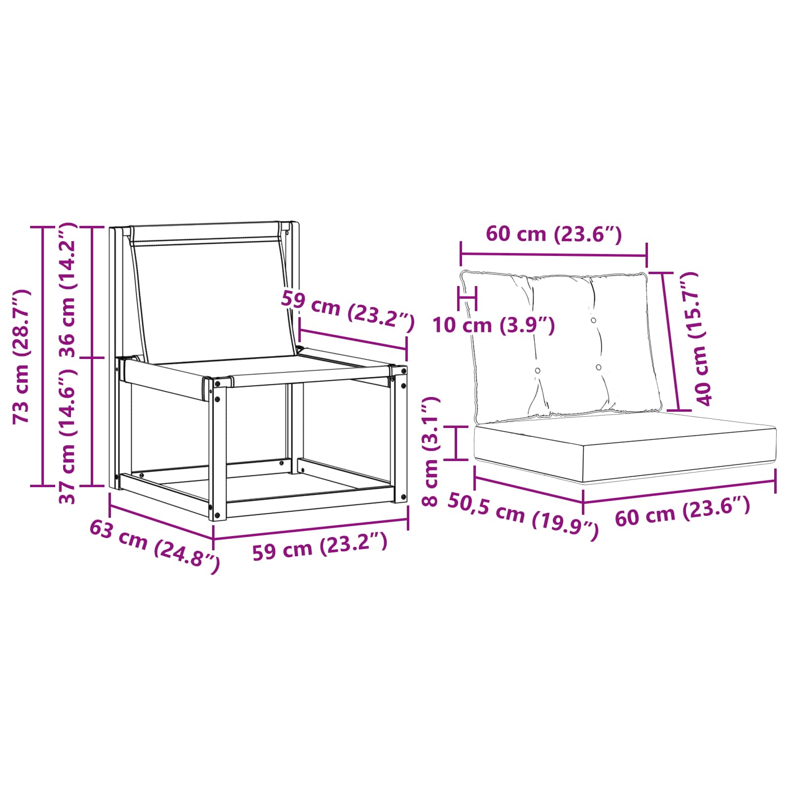 3 Darab Kültéri Középső kanapé Tömör akácfa és textilén szövet