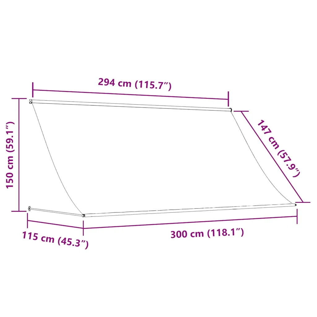 Feltekerhető kék és fehér napellenző 300 x 150 cm