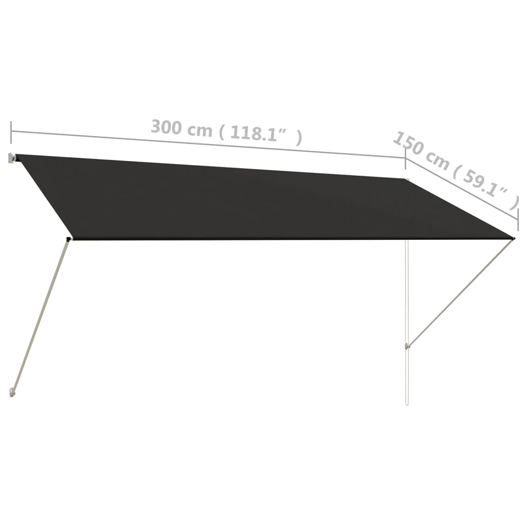 Feltekerhető antracitszürke napellenző 300 x 150 cm