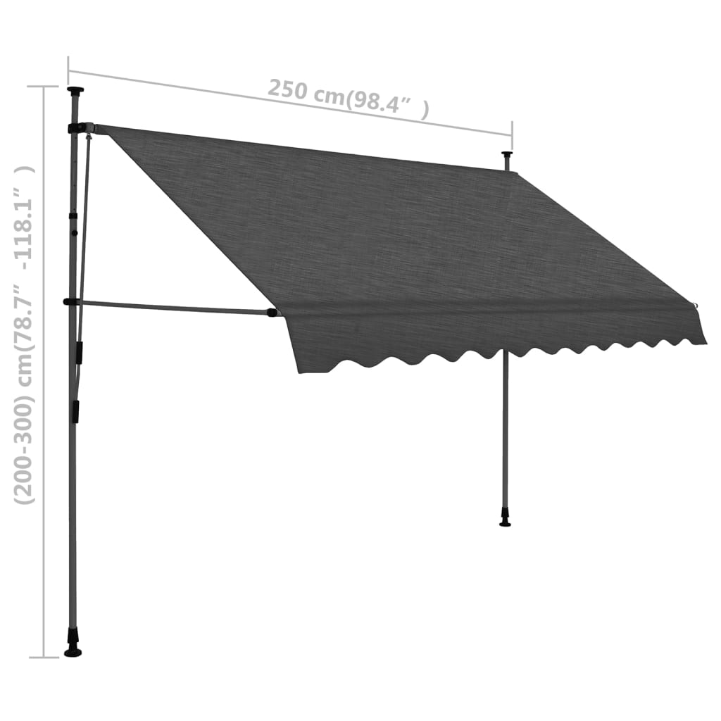 Antracitszürke kézzel kihúzható LED-es napellenző 250 cm