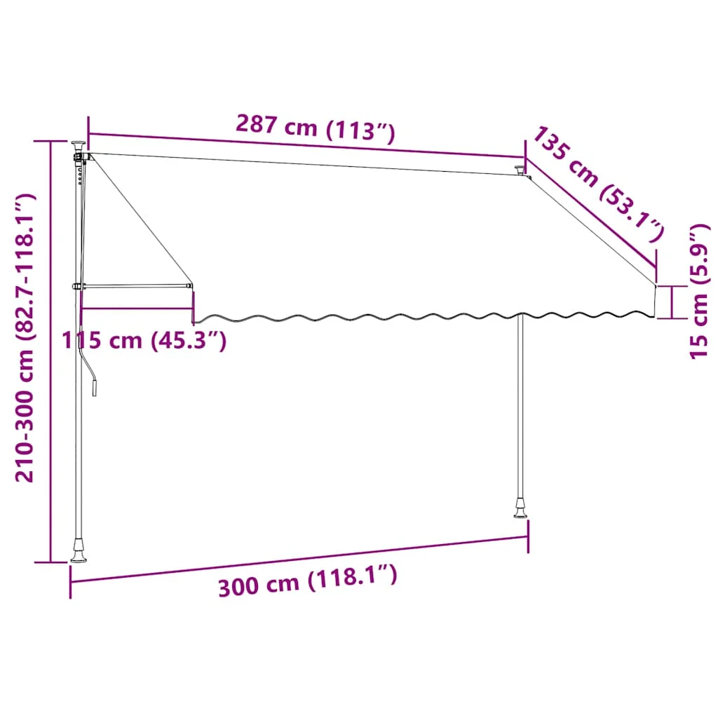 Antracitszürke kézzel kihúzható LED-es napellenző 300 cm
