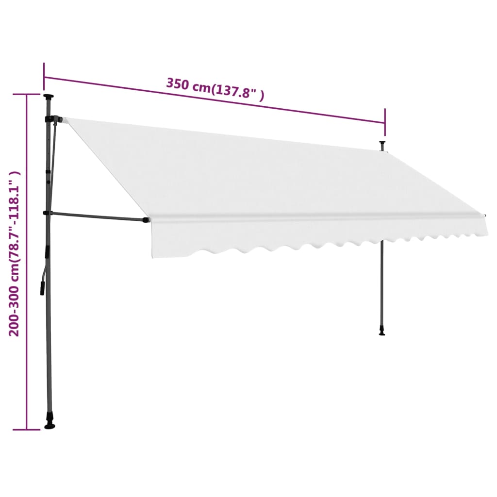 Krémszínű kézzel kihúzható LED-es napellenző 350 cm