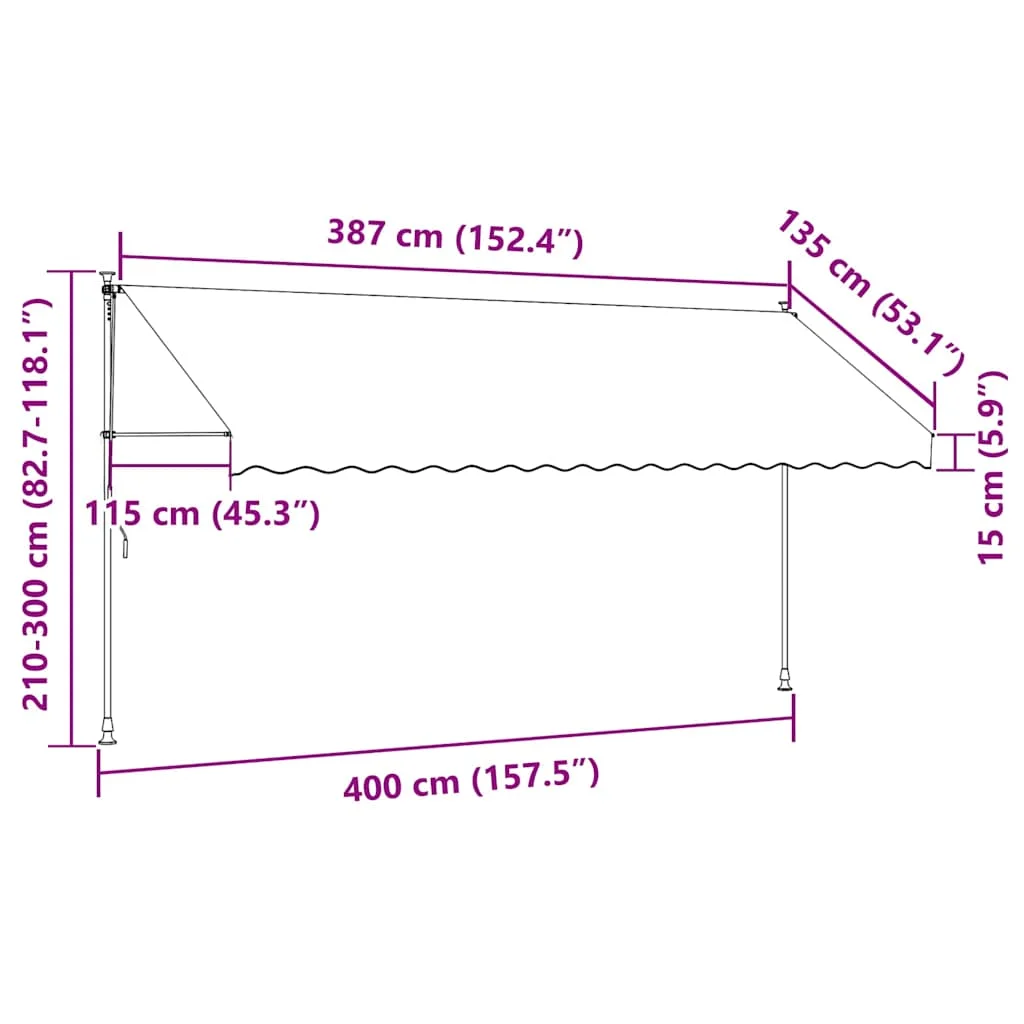 Krémszínű kézzel kihúzható LED-es napellenző 400 cm