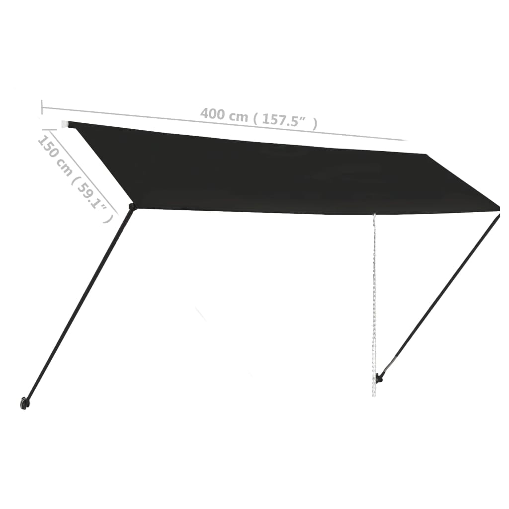 Feltekerhető antracitszürke napellenző LED-del 400 x 150 cm