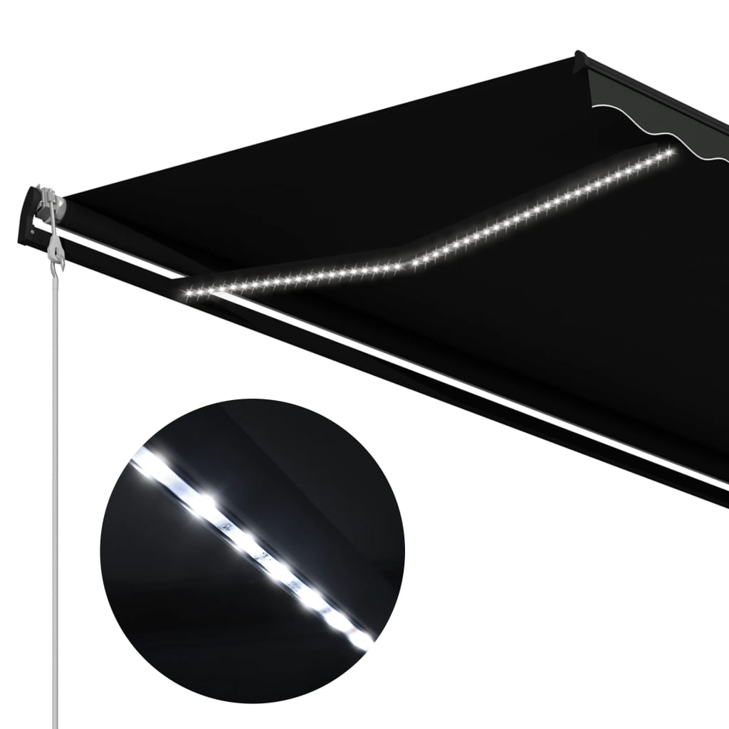 Antracit szélérzékelős és LED-es behúzható napellenző 300x250cm