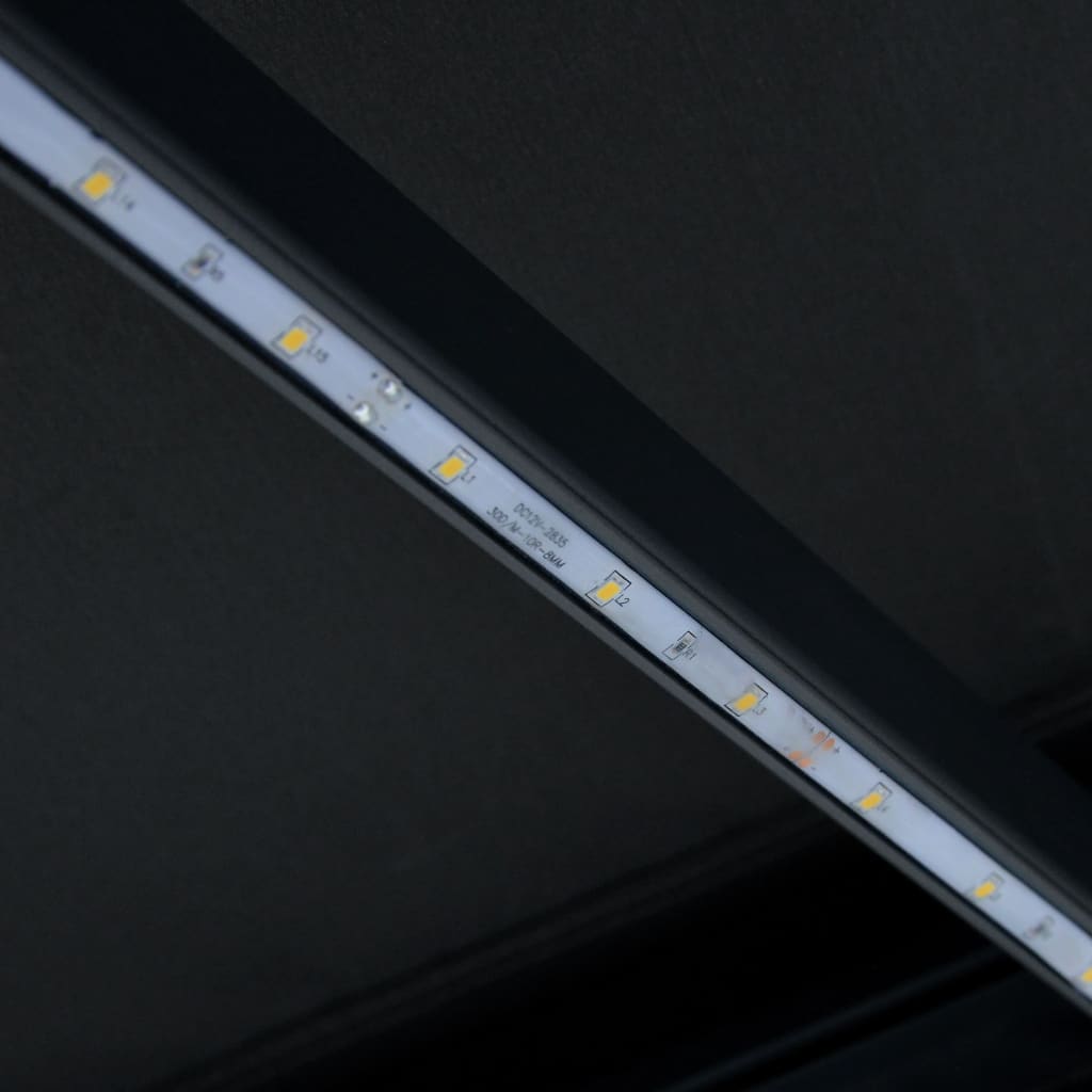 Antracitszürke szélérzékelős és LED-es napellenző 600 x 300 cm