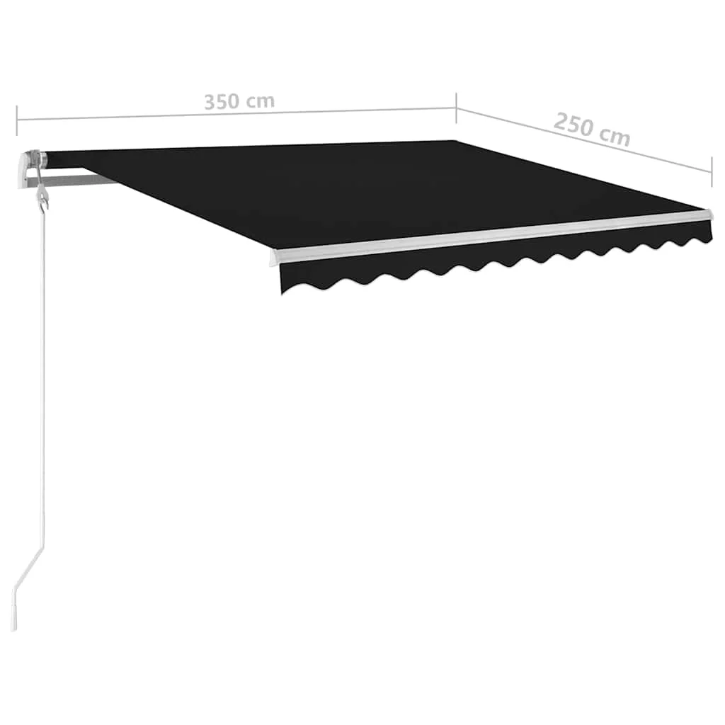 Antracitszürke szélérzékelős és LED-es napellenző 350 x 250 cm
