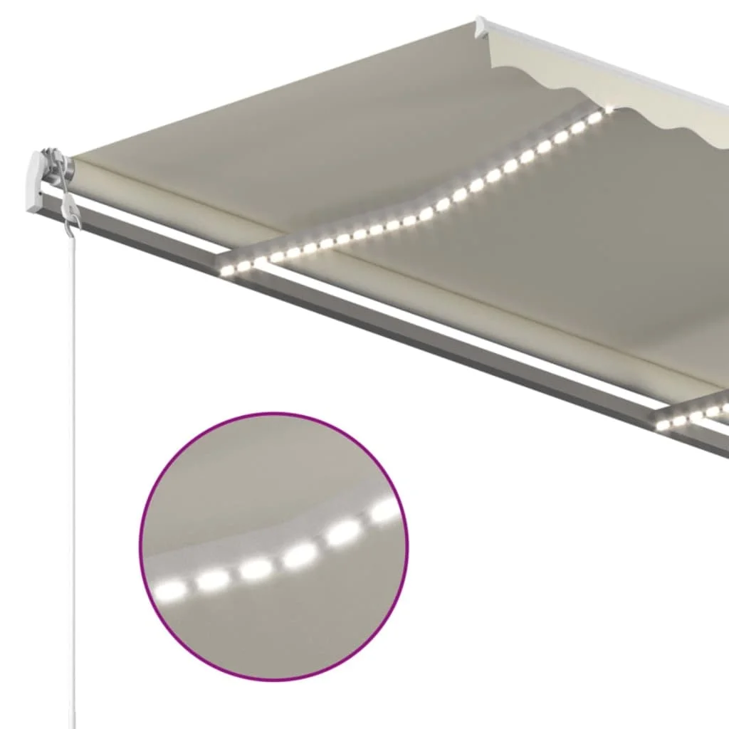 Krémszínű kézzel kihúzható LED-es napellenző 450 x 300 cm