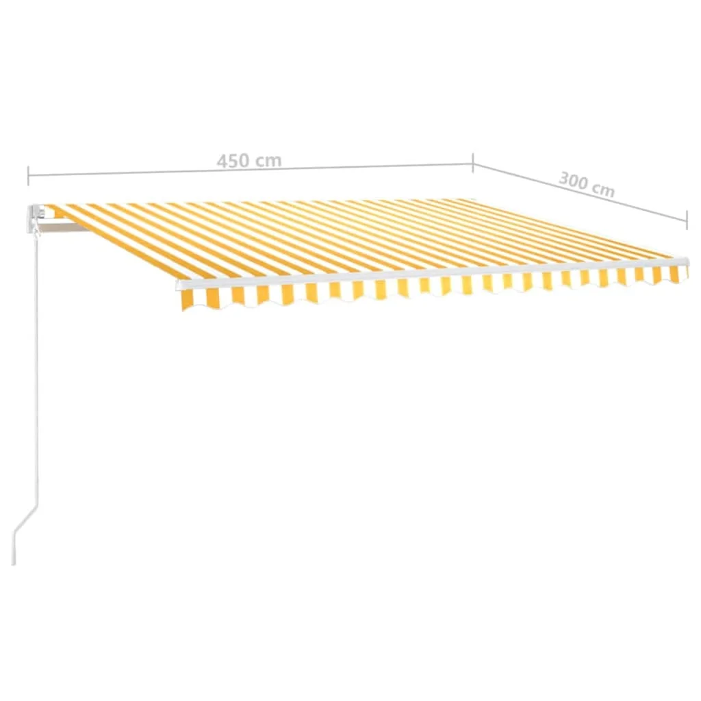 Sárga-fehér szélérzékelős és LED-es napellenző 450 x 300 cm