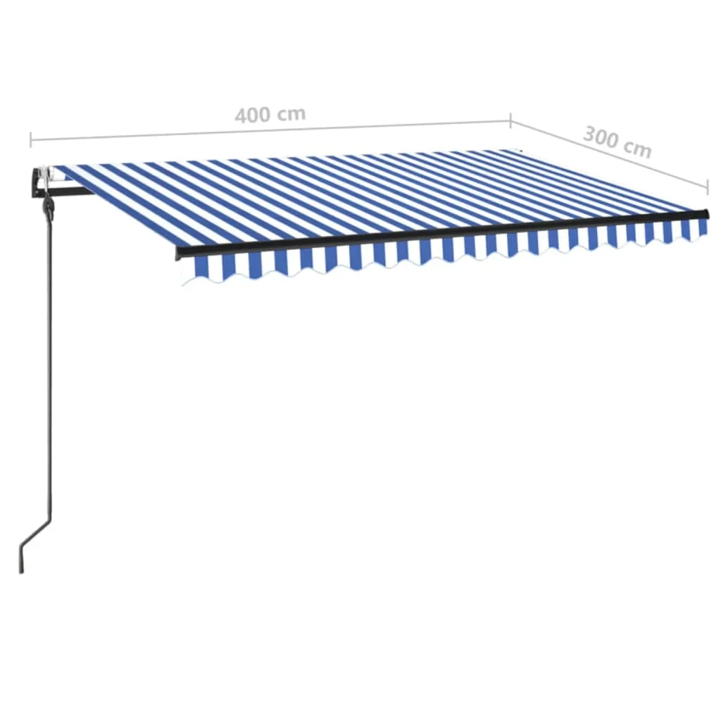 Kék/fehér automata szélérzékelős és LED-es napellenző 400x300cm