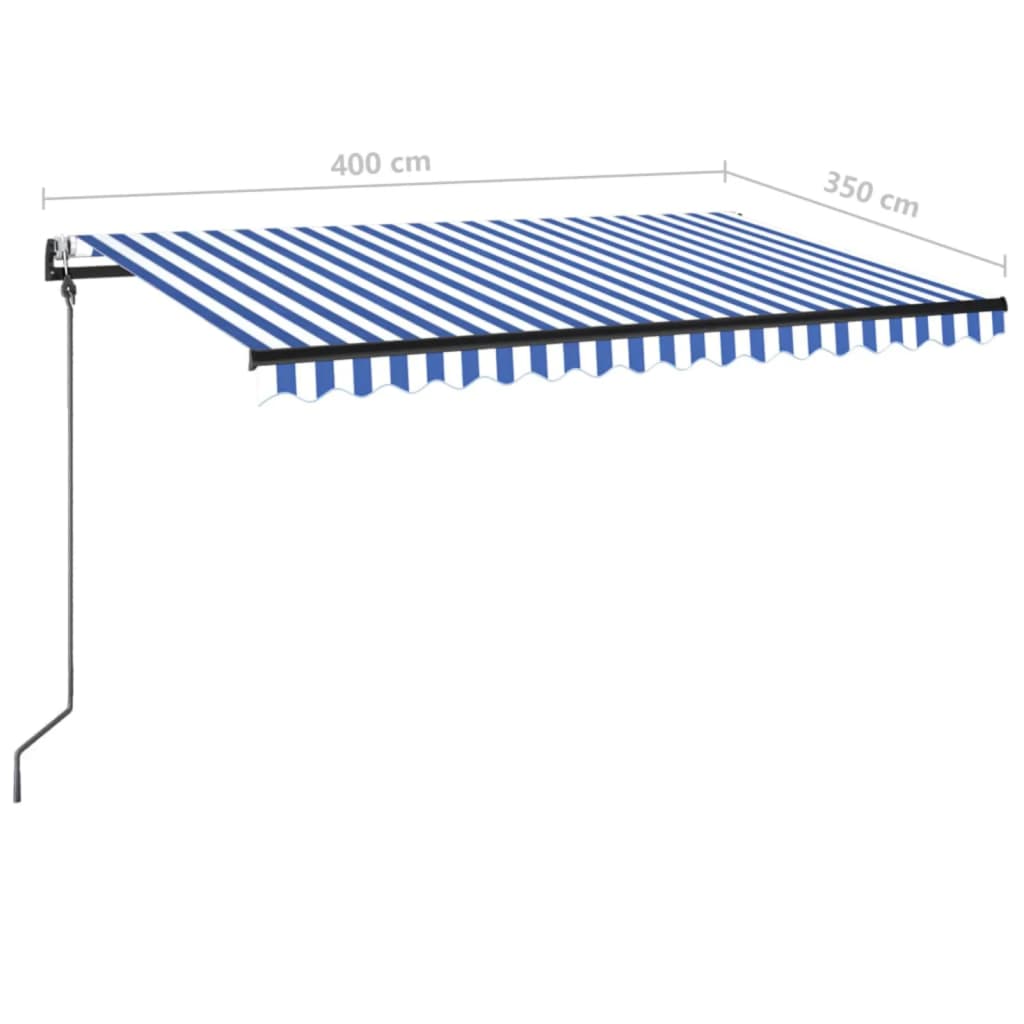 Kék/fehér automata szélérzékelős és LED-es napellenző 400x350cm