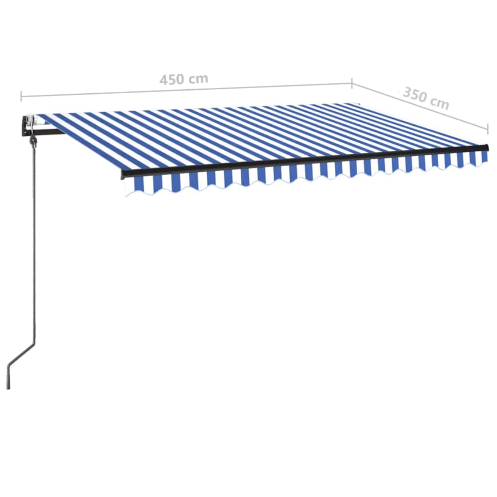 Kék-fehér automata szélérzékelős és LED-es napellenző 450x350cm