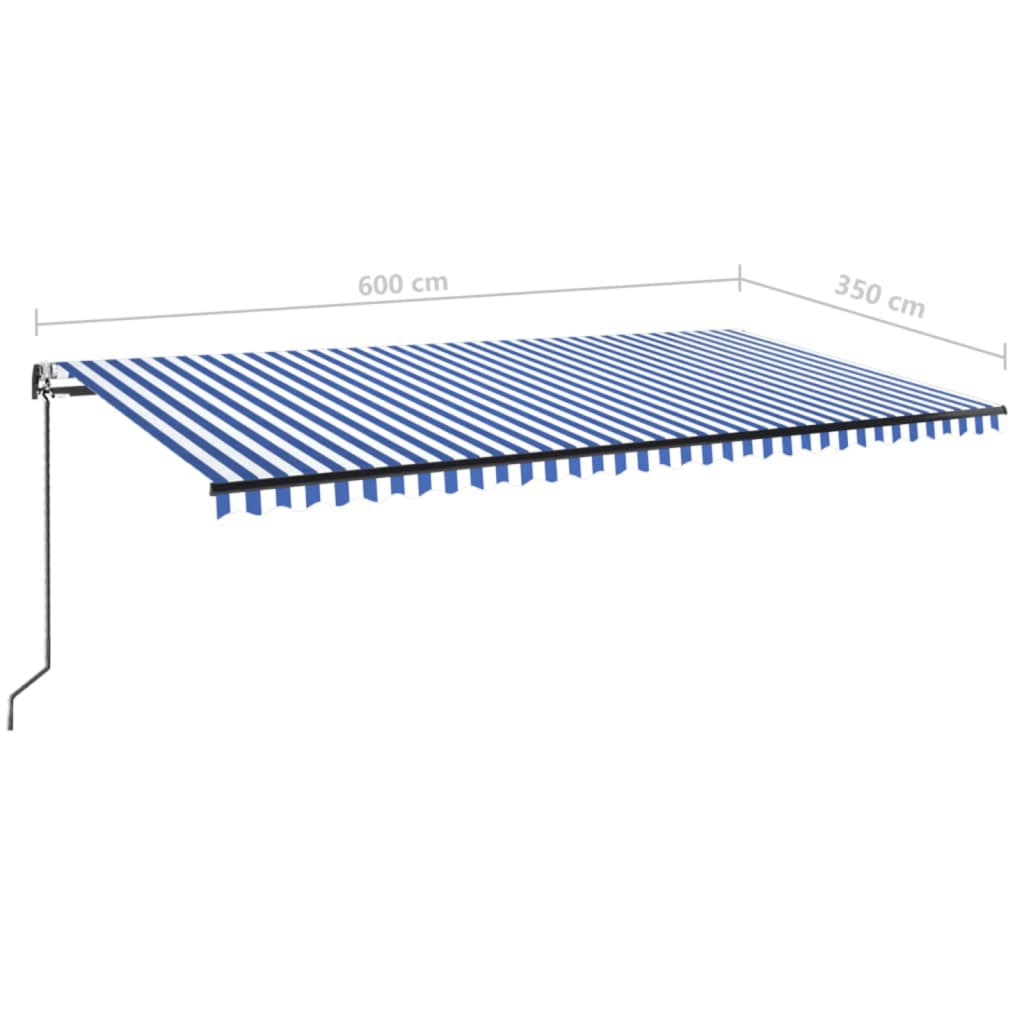 Kék-fehér automata szélérzékelős és LED-es napellenző 600x350cm