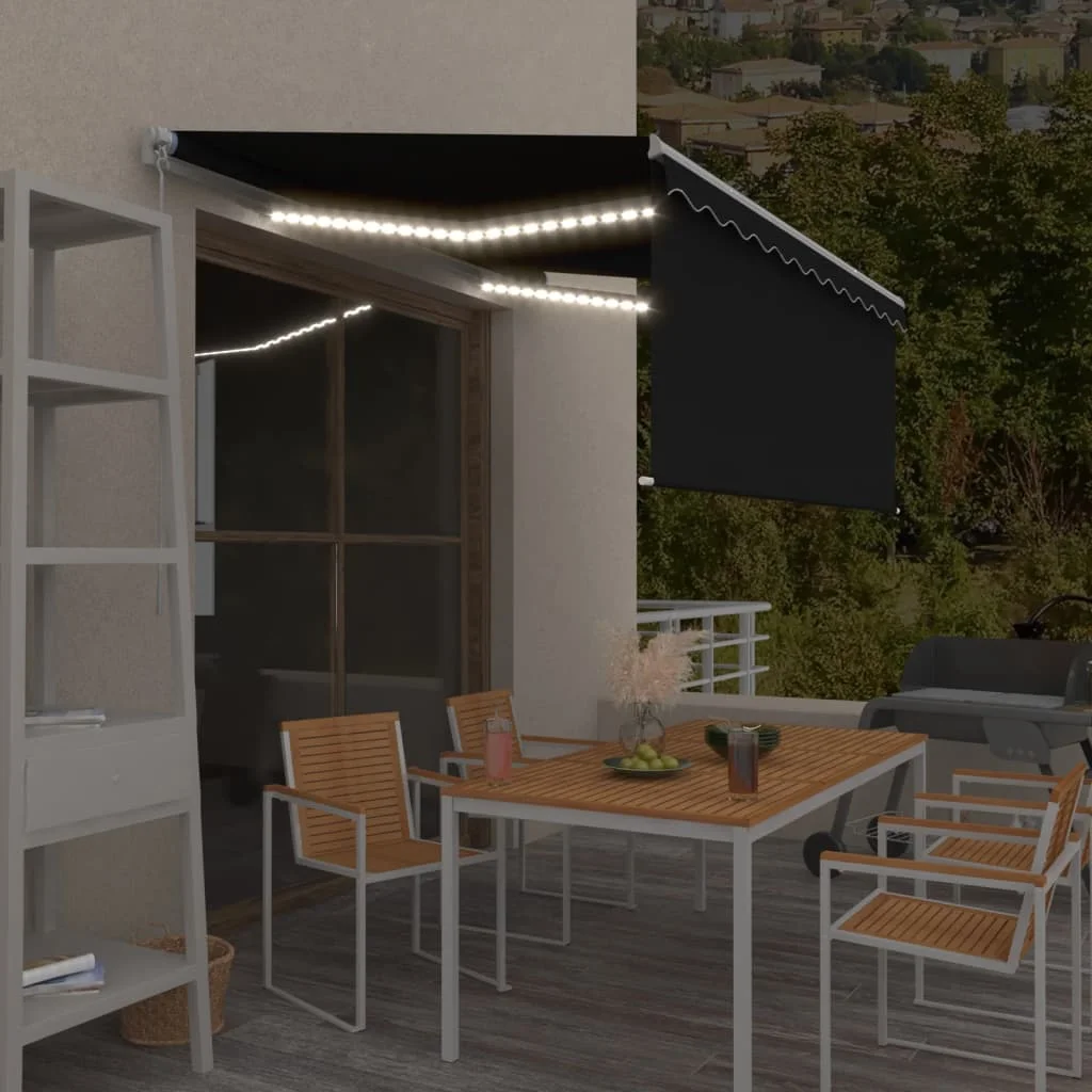 Antracit LED-es kézzel kihúzható napellenző redőnnyel 3x2,5 m  