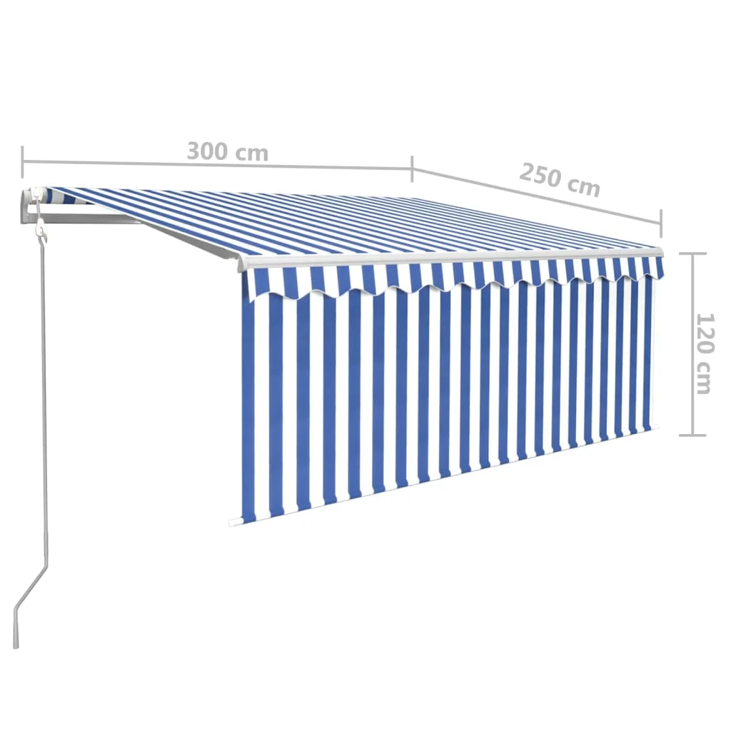 Kék és fehér automata napellenző redőnnyel 3 x 2,5 m