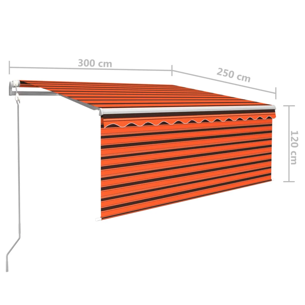 Narancs-barna szélérzékelős, LED-es napellenző redőnnyel 3x2,5m  