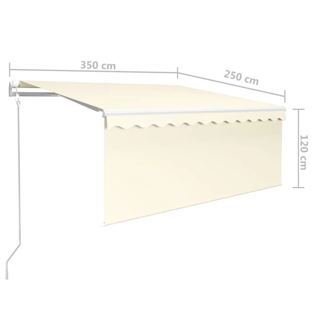Krémszínű szélérzékelős, LED-es napellenző redőnnyel 3,5x2,5 m  