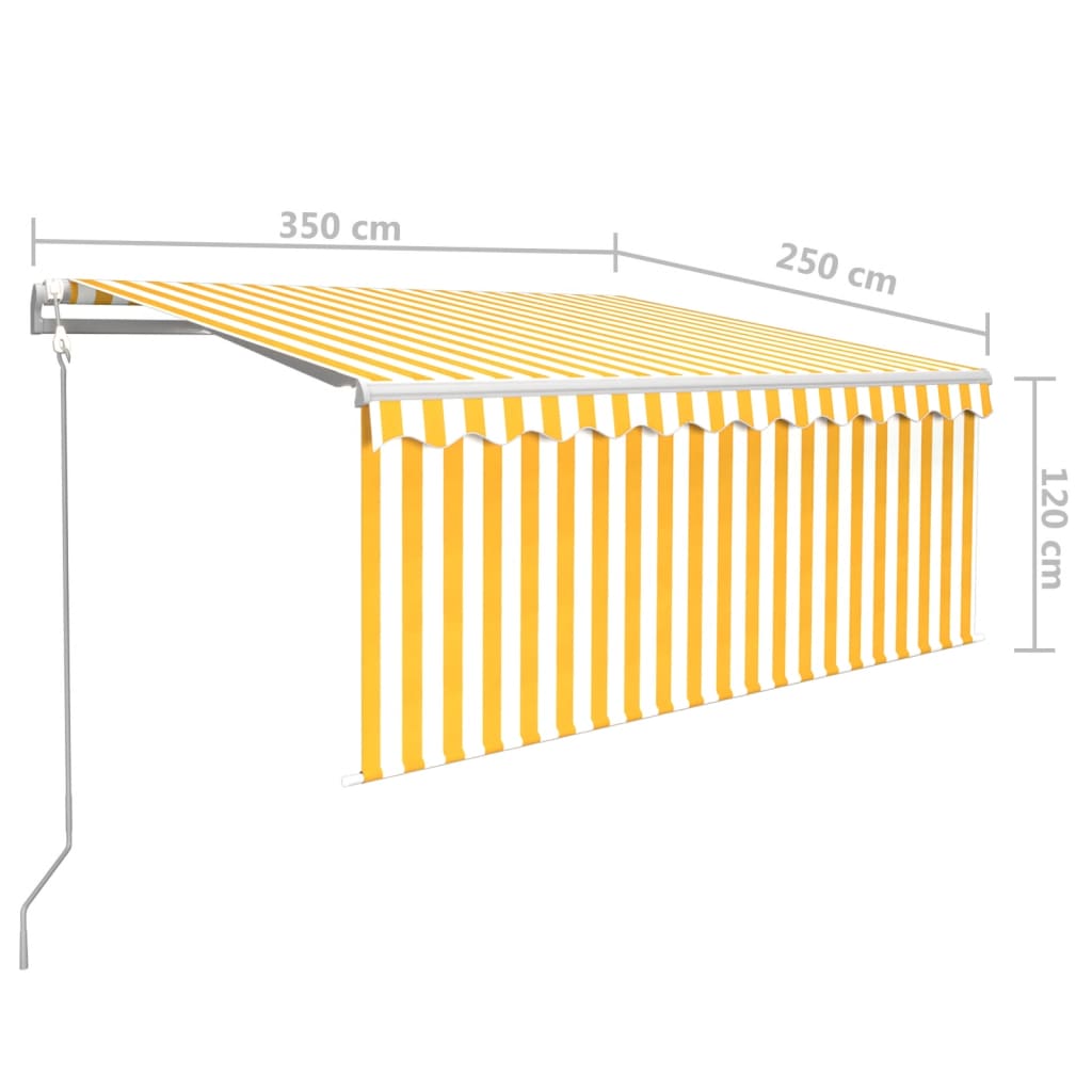 Sárga-fehér LED-es, szélérzékelős napellenző redőnnyel 3,5x2,5m  