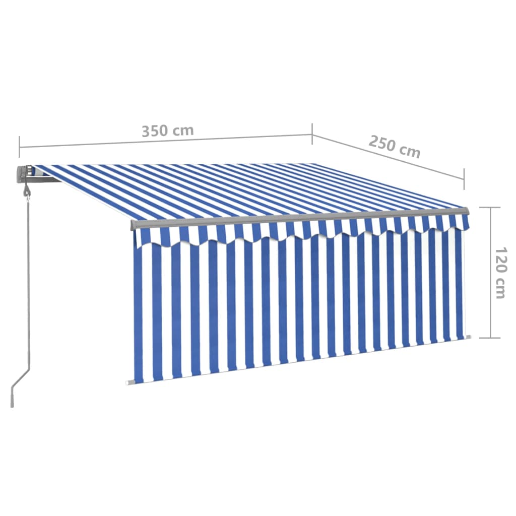 Kék és fehér automata napellenző redőnnyel 3,5 x 2,5 m