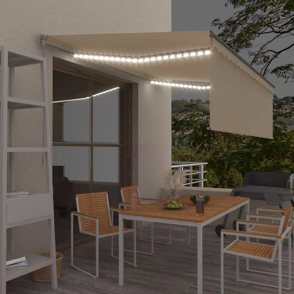 Krémszínű LED-es kézzel kihúzható napellenző redőnnyel 4 x 3 m