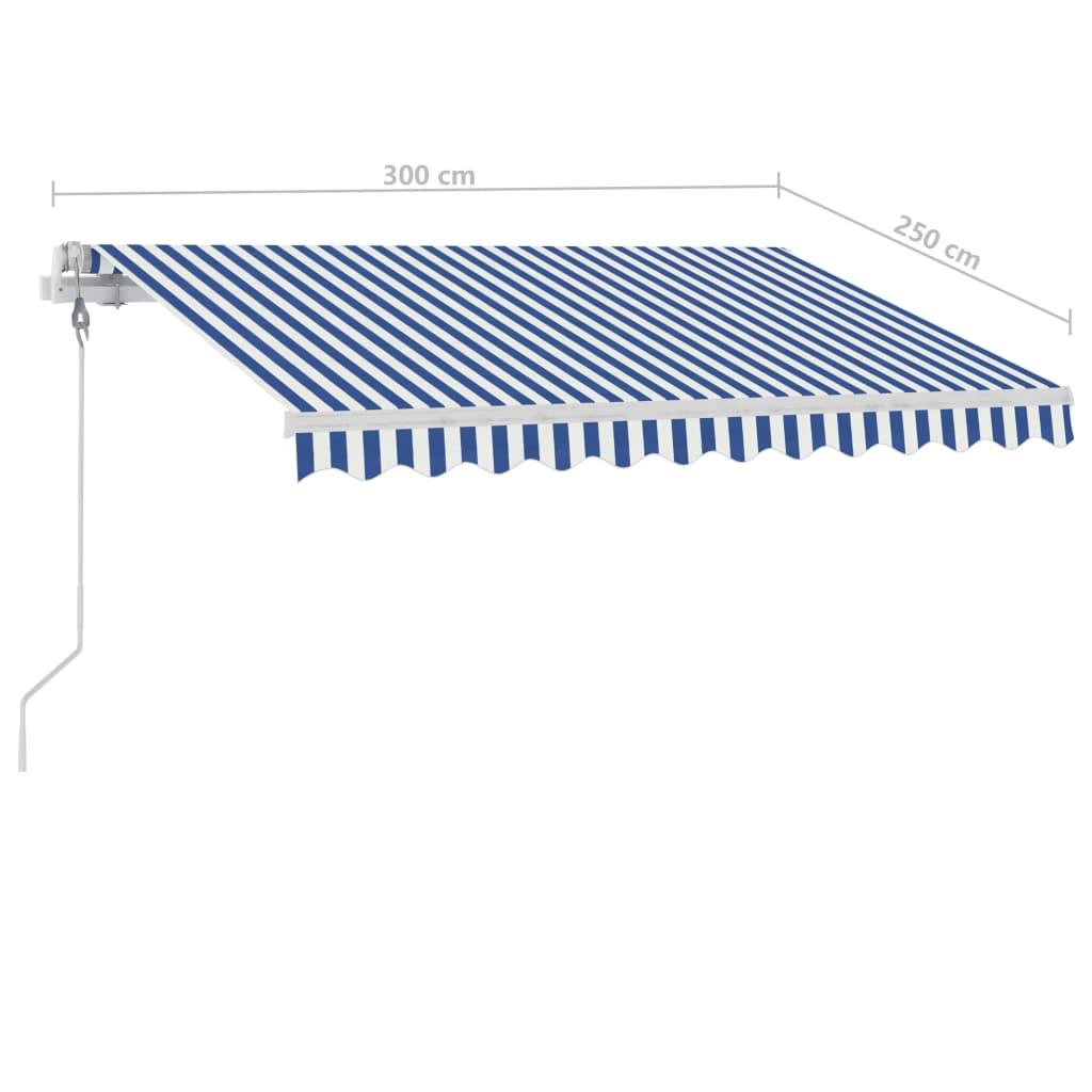 Kék/fehér automata szélérzékelős és LED-es napellenző 300x250cm