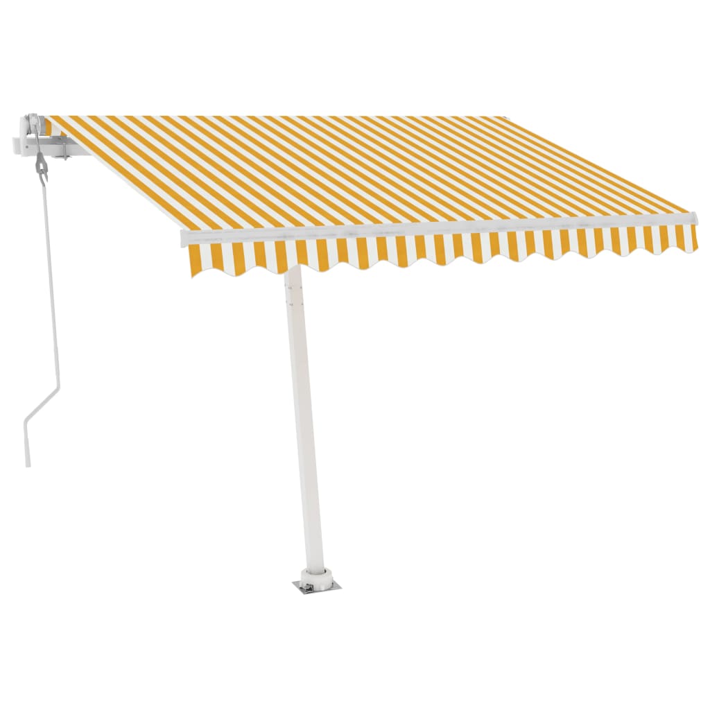 Sárga-fehér szélérzékelős és LED-es napellenző 300x250 cm