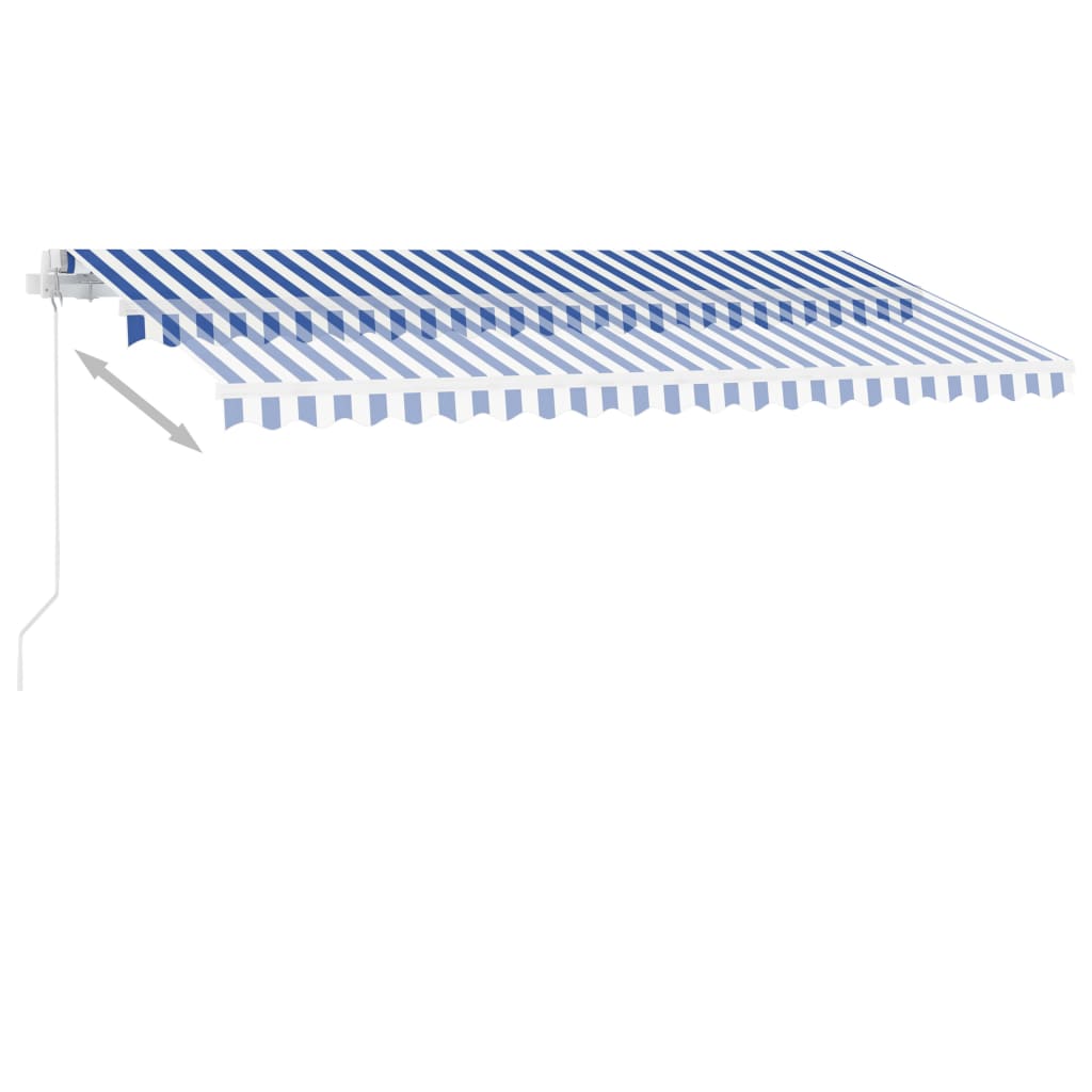 Kék-fehér kézzel kihúzható póznás napellenző 450 x 300 cm