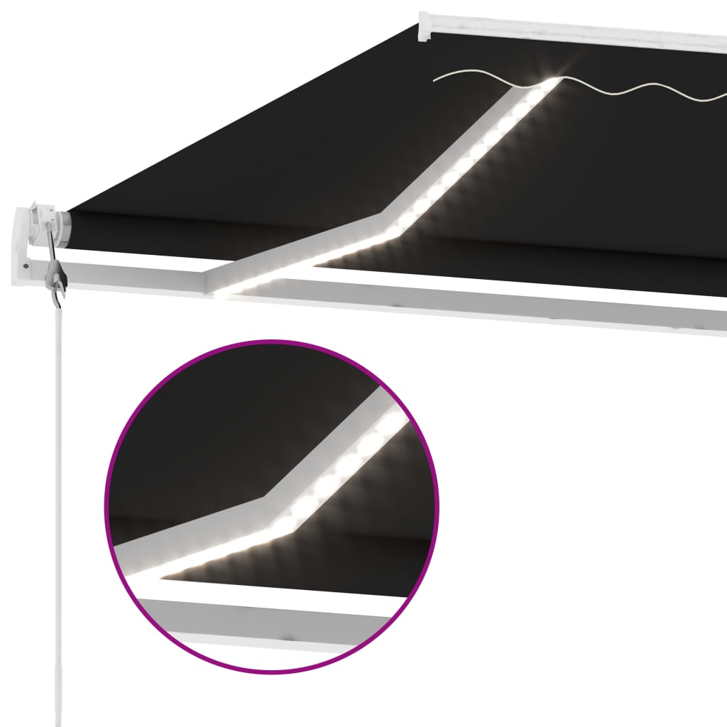 Antracitszürke szélérzékelős és LED-es napellenző 400x350 cm