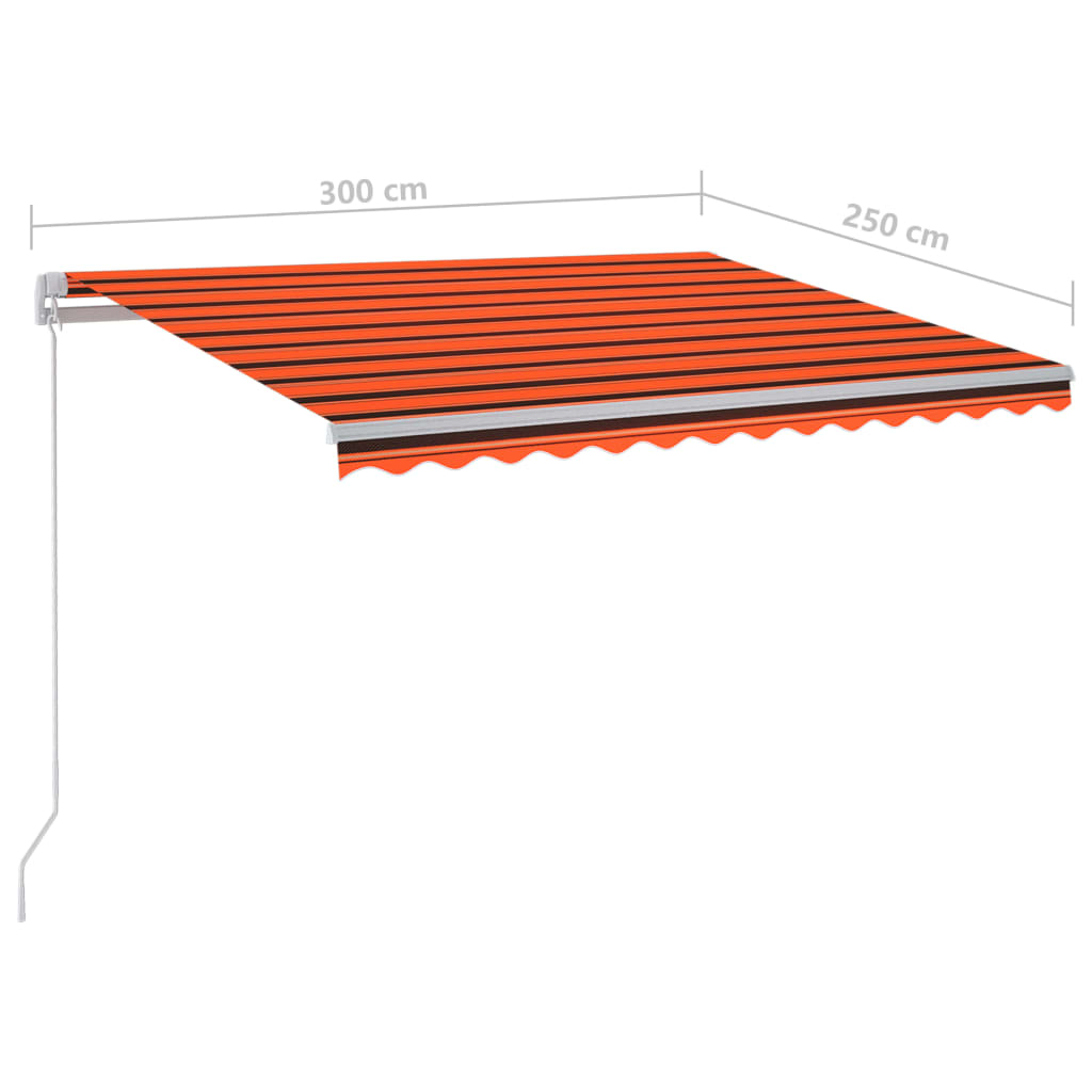 Narancssárga-barna szélérzékelős és LED-es napellenző 3x2,5 m