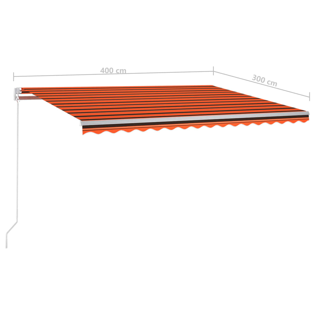 Narancssárga-barna szélérzékelős és LED-es napellenző 4x3 m