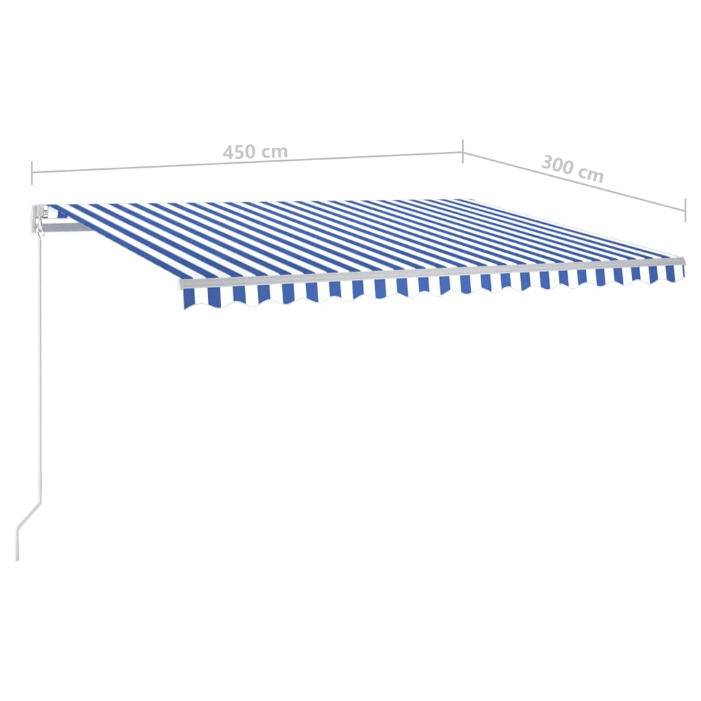 Kék/fehér automata szélérzékelős és LED-es napellenző 4,5 x 3 m