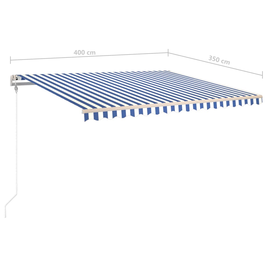 Kék és fehér kézzel kihúzható LED-es napellenző 4 x 3,5 m