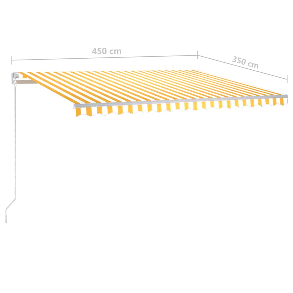 Sárga-fehér szélérzékelős és LED-es napellenző 4,5 x 3,5 m