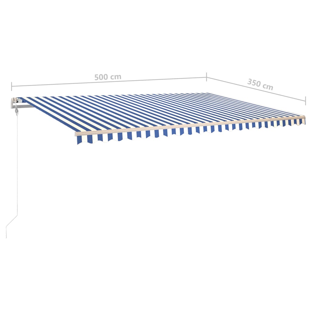 Kék és fehér kézzel kihúzható napellenző póznákkal 5 x 3,5 m