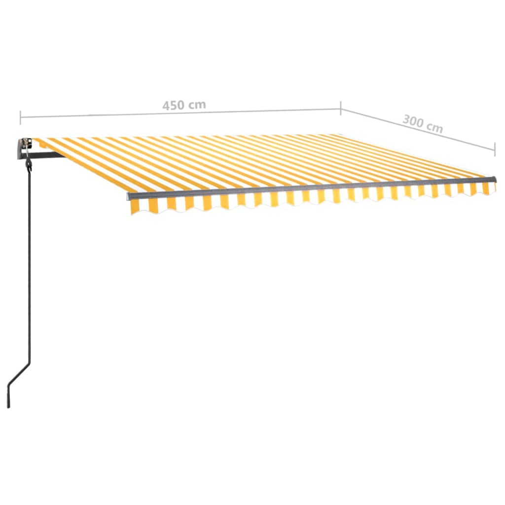 Sárga és fehér kézzel kihúzható LED-es napellenző 4,5 x 3 m