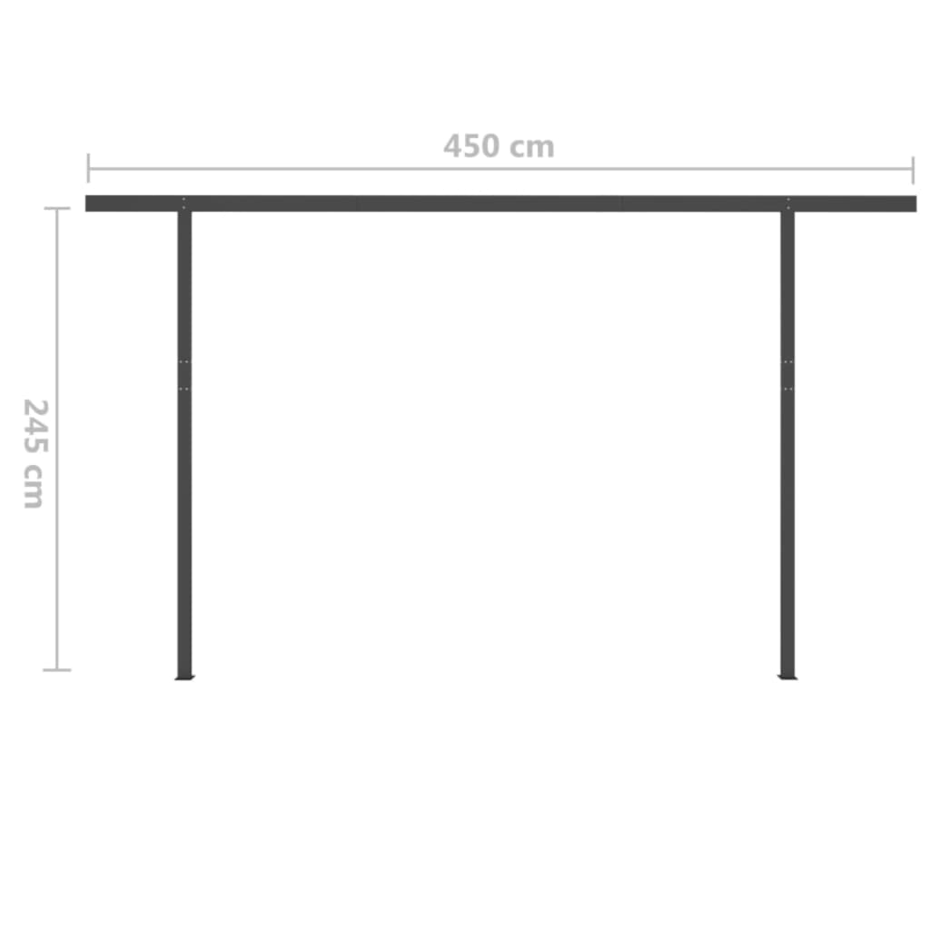 Antracitszürke kézzel kihúzható LED-es napellenző 4,5 x 3 m