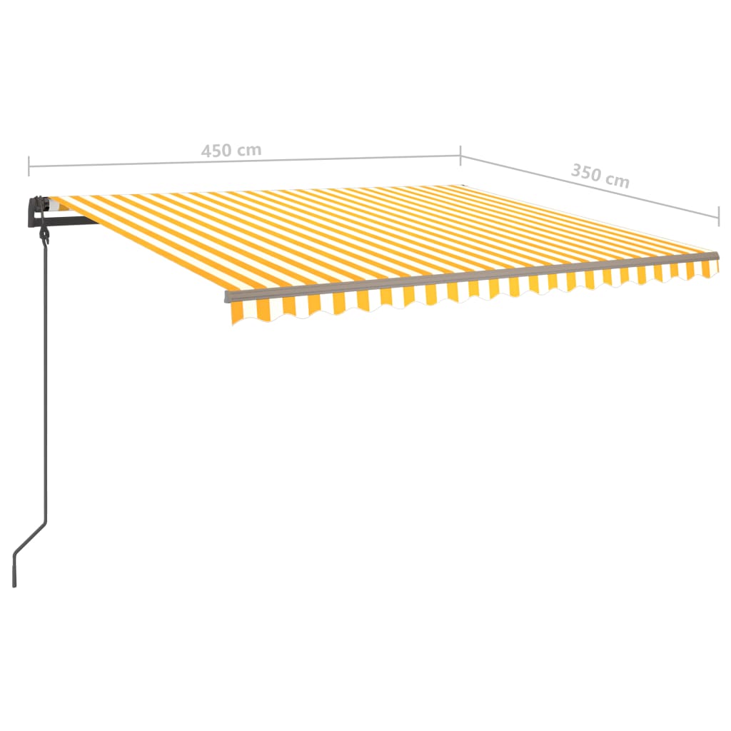 Sárga és fehér automata napellenző póznákkal 4,5 x 3,5 m