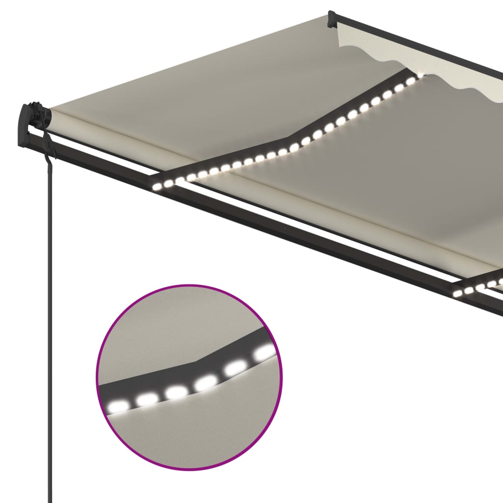 Krémszínű kézzel kihúzható LED-es napellenző 5x3,5 m